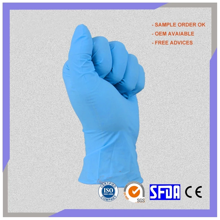 Wholesale Size S M L Blue Pure Nitrile Disposable Food Work Gloves Powder Free