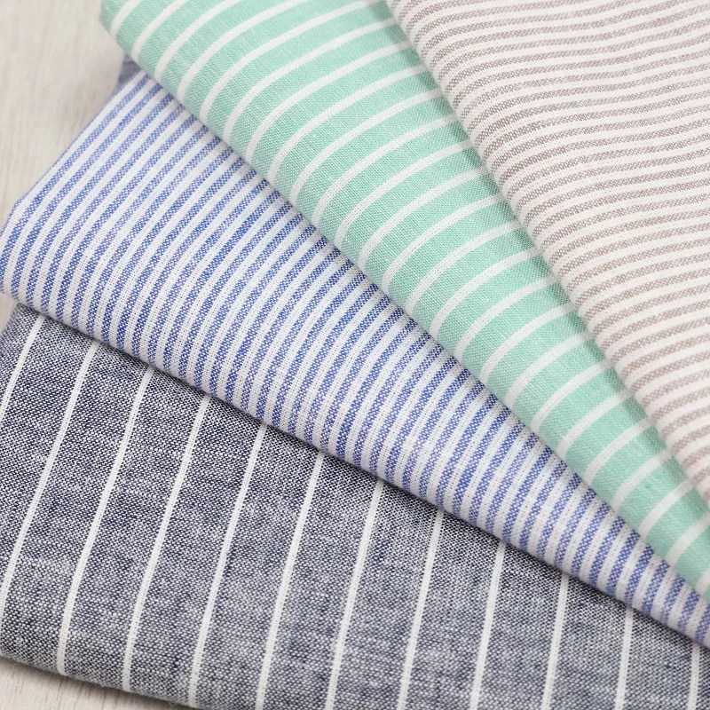 Hot Sale Poplin Stripe Shirt Fabric European Flax Yarn Dyed Woven Linen Cotton Fabric