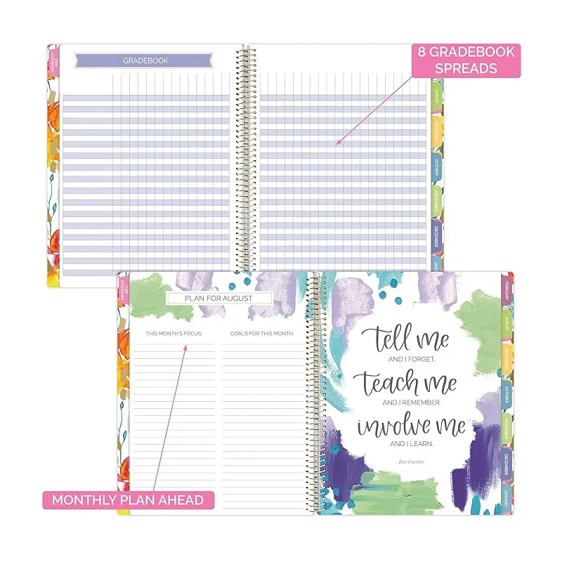 A5 Spiral Weekly and Monthly Tabs Academic Planner Coils Metal Double Loop Binding Thick Hardcover Notebook for Students