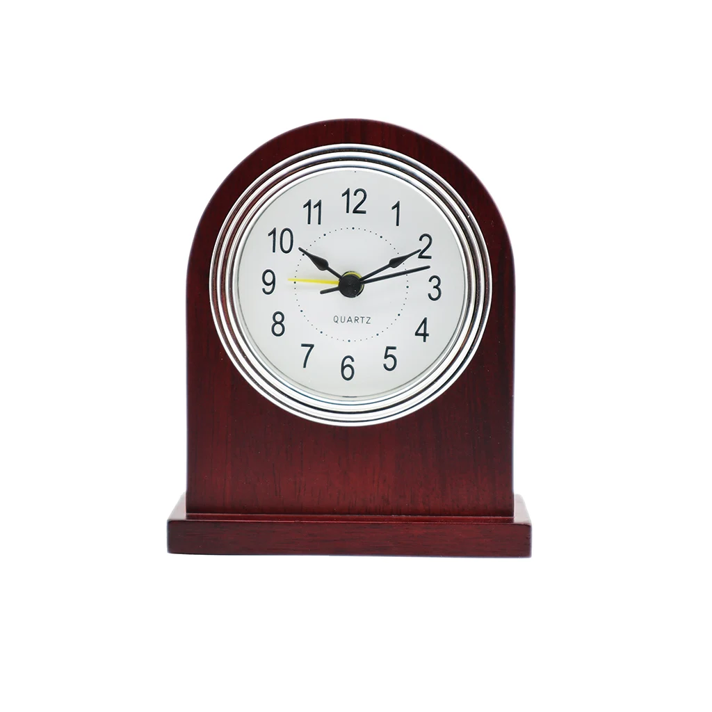 Wine red solid wood alarm clock, Hotel decoration wooden table alarm clock