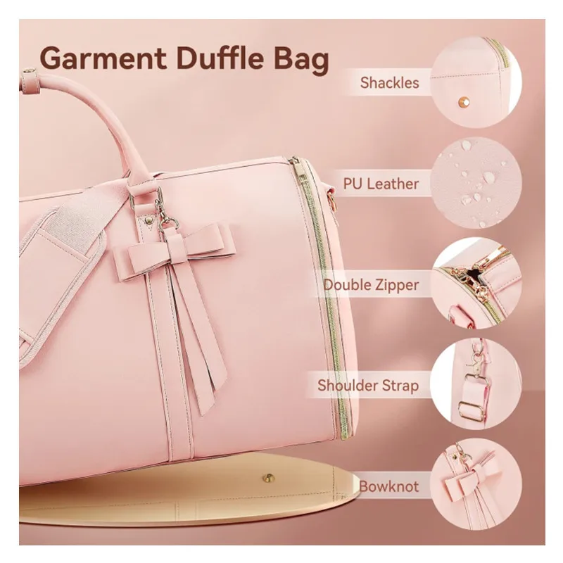 New Design bow tie travel bag  Foldable Pu Leather Duffle Bag Portable Travel Dress Storage Duffle Tote Bags with Butterfly