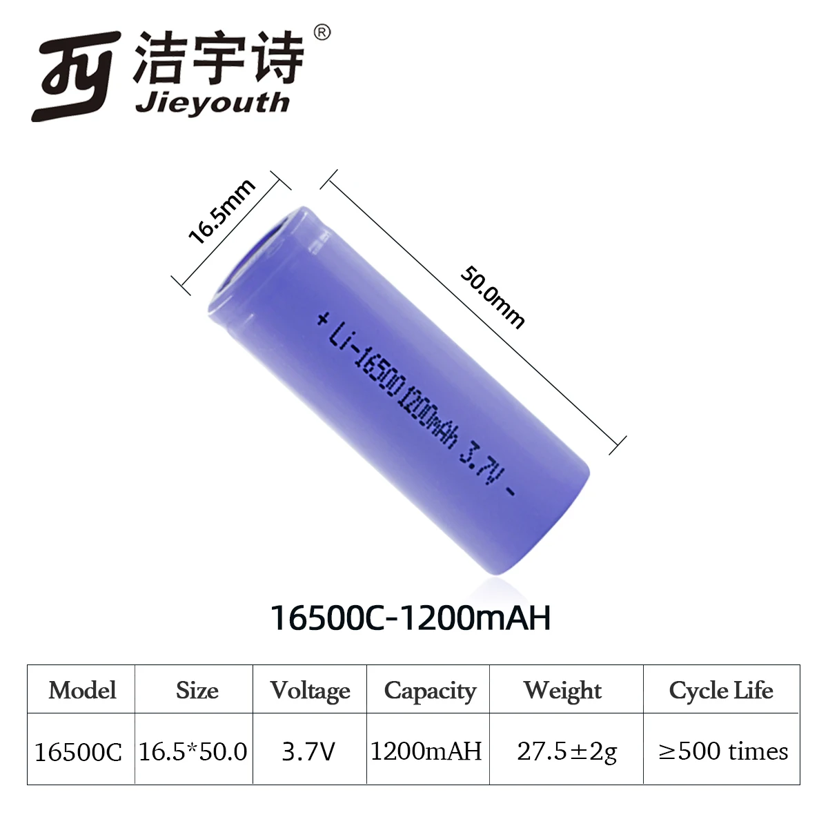 16500 3.7v 1200mAH Lithium-ion Battery for Consumer Electronics, All kinds of lamps and lanterns