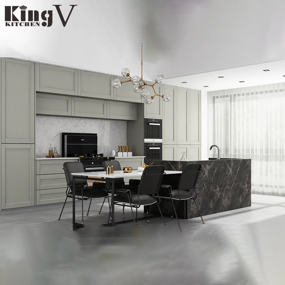 KINGV solid wood white readymade shaker curved kitchen cabinet doors cupboard modular design classic oak kitchen cabinet