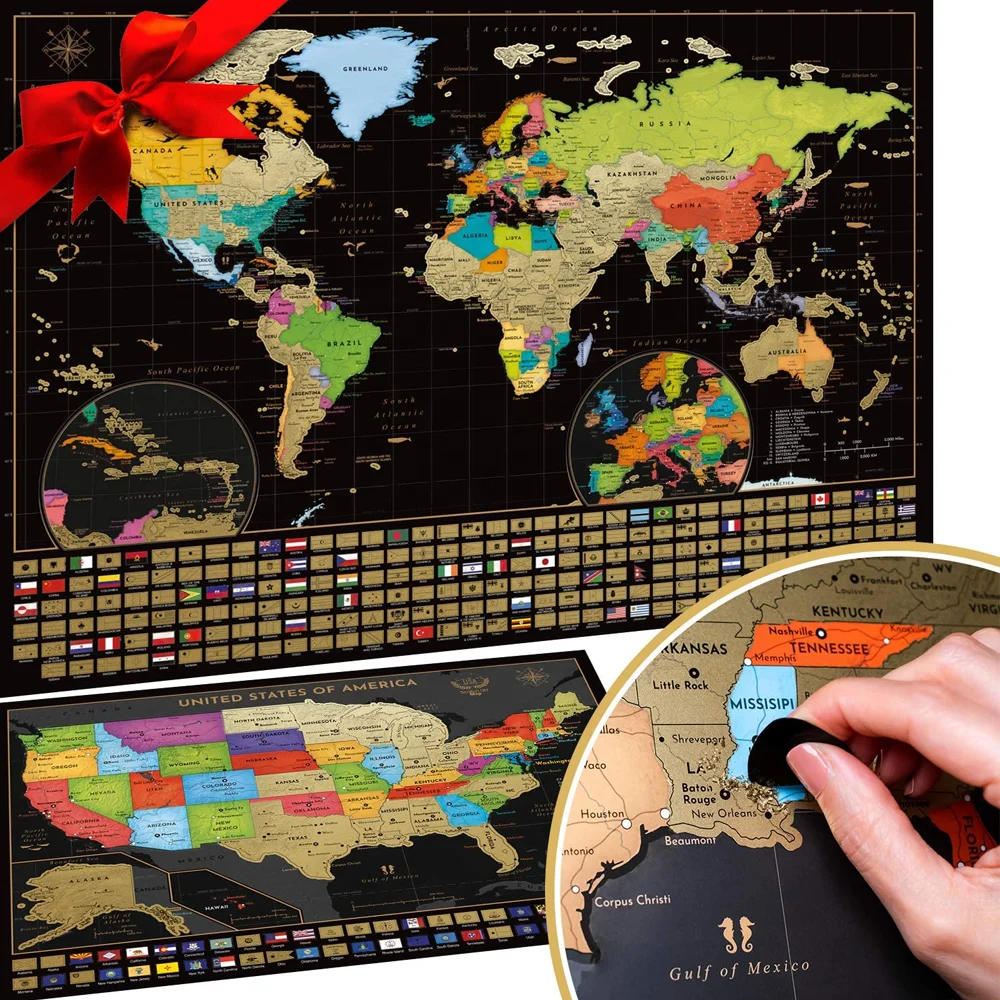 
Premium Quality Newest Large Scratch The World Travel Map of the word scratch map with stickers 