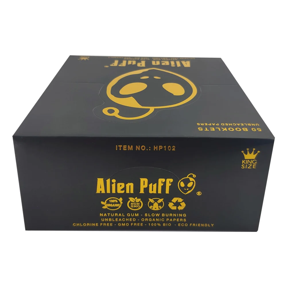Custom Smoking Rolling Paper Wholesale Alien Puff Kingsize Holograph Gold Foil Unbleached Brown Smoking Paper for Cigarette OEM