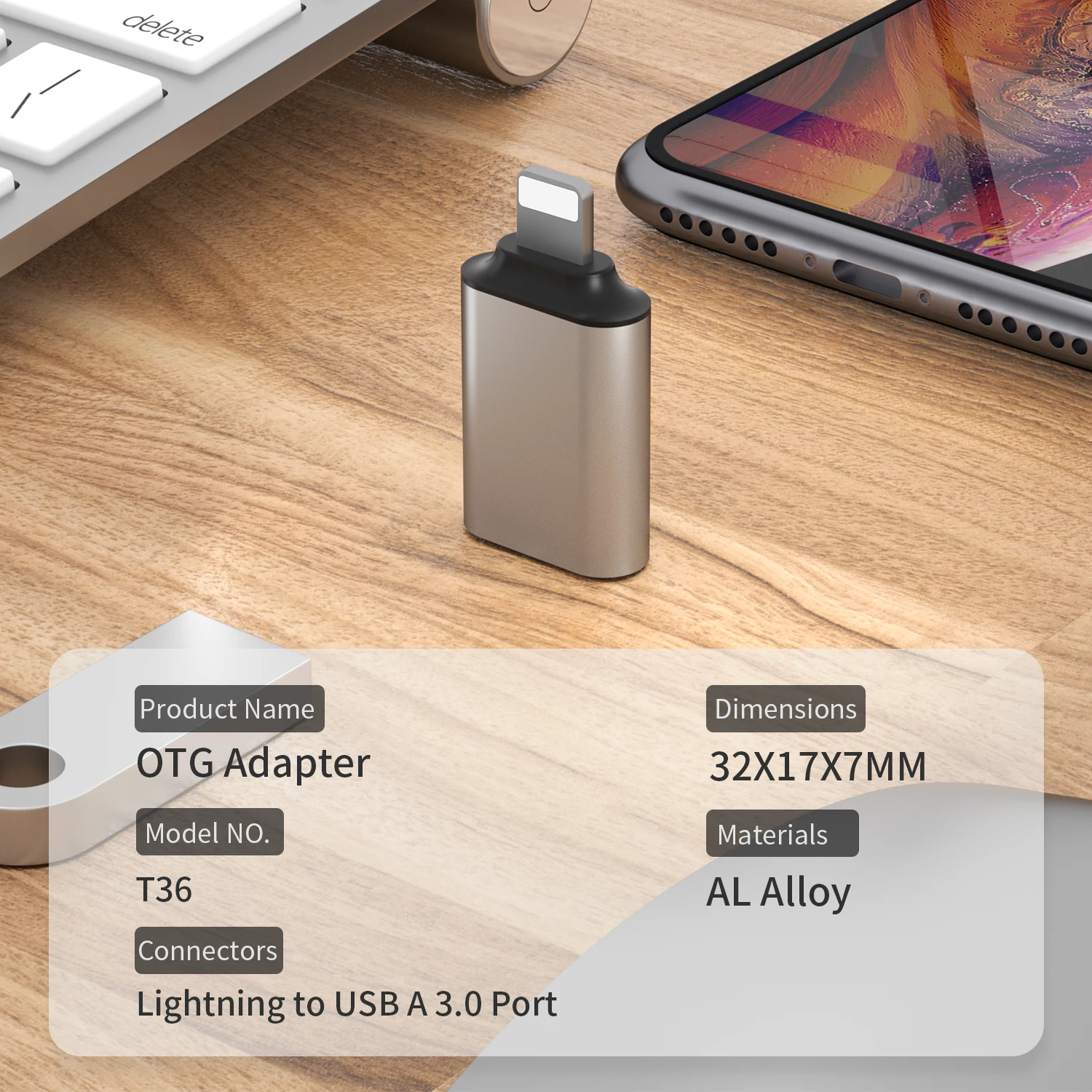 USB 3.0 OTG Adapter for iPhone iPad Card Reader for iOS Devices USB Female to Light ning