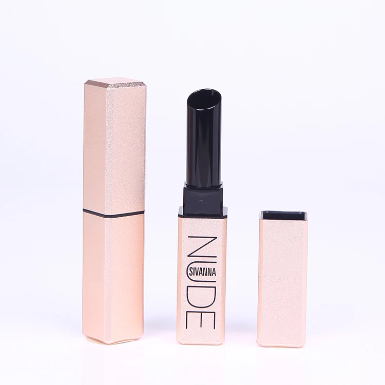 High end Aluminum metallic Makeup packaging square 3g matte gold lipstick container