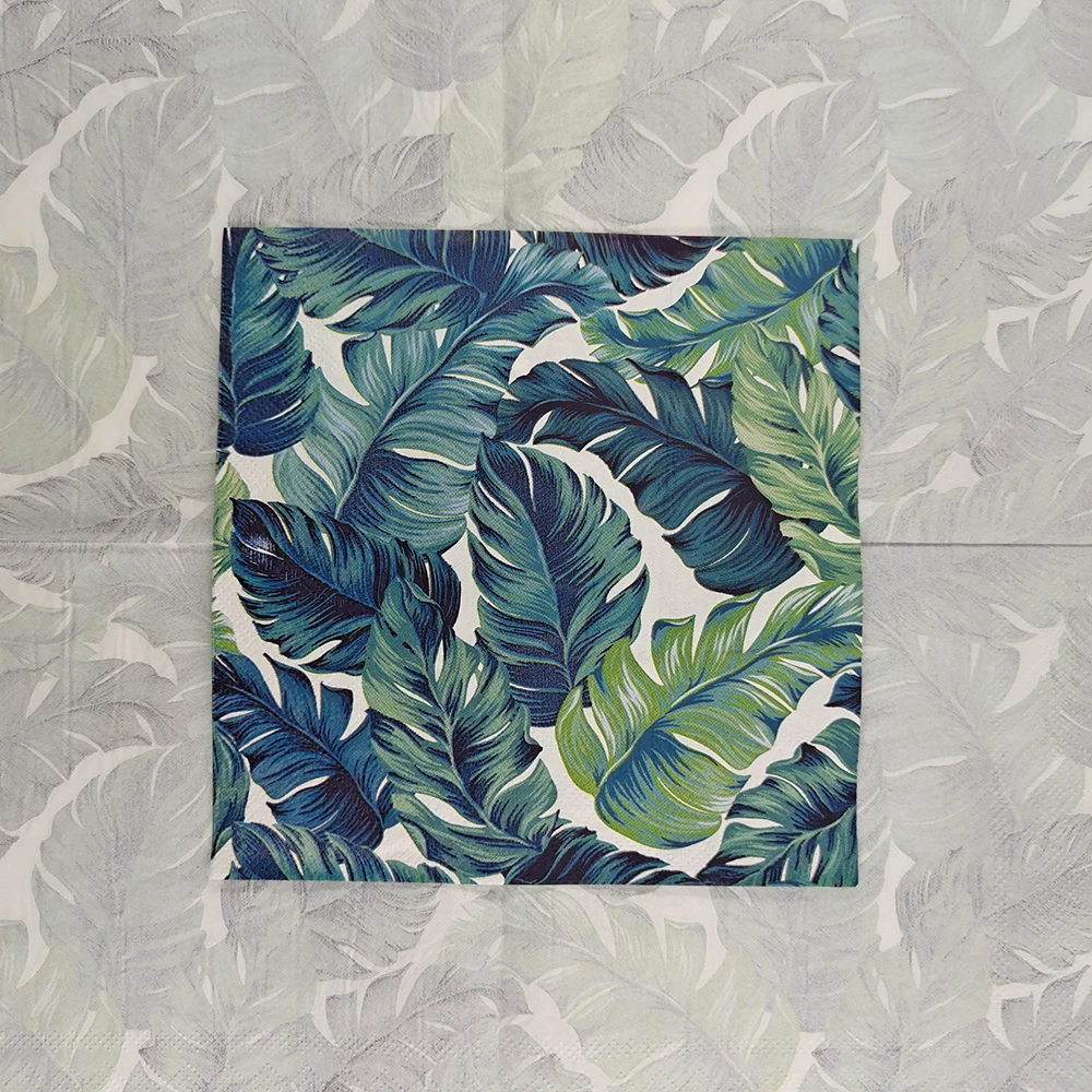 Eco-Friendly Food Grade 3-Ply Disposable Paper Napkin Unbleached with Green Leaf Print for Lunch and Dinner-by Manufacturers