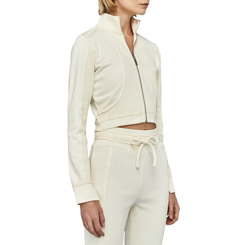 High Quality Women Stand Collar Zip Top Rib Sports Top Autumn Warm Short Coat Tops Can Be Customized Color Plus Size