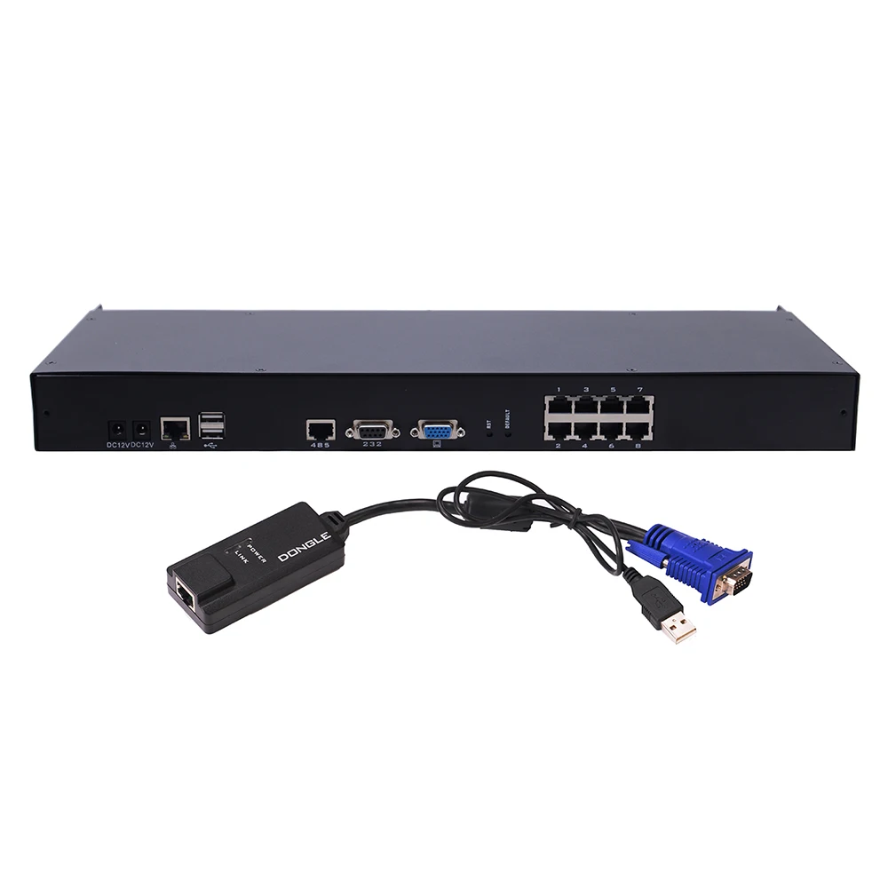 Durable 12V Input DC Jack 17 Inches Screen 8ports Smart LCD KVM Matrix With DVI Dongle