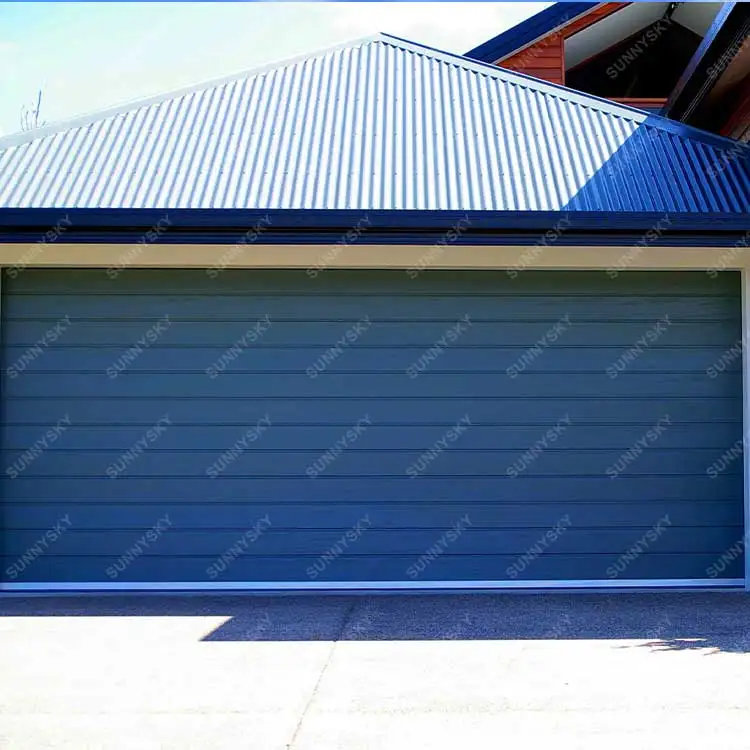 Sunnysky custom Aluminum Alloy Frosted Glass Modern New Black Combined Automatic Garage Door For Villa Modern Garage Door