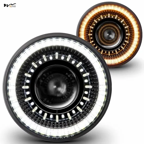 7 Inch LED Headlights Round High Low Sealed Beam HALO DRL & Turn Signal Replacement