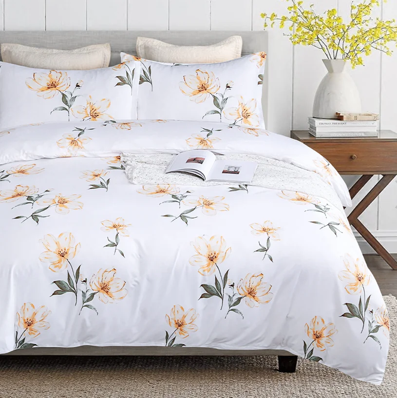 Ready Stock King Queen Size Wholesale Floral White Luxury Bed Sheet Bedding Set Comforter Duvet Cover Sets