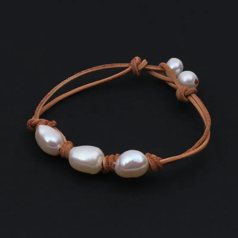 Real leather genuine freshwater pearl baroque wrap 2020 handmade bracelet