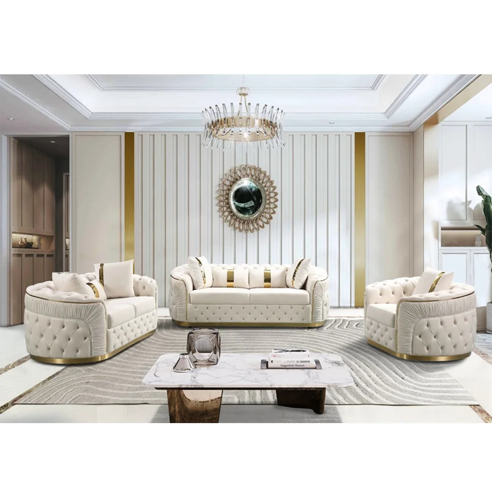 Piedmont 3+2+1 Chesterfield Velvet Sofa Range (Beige)