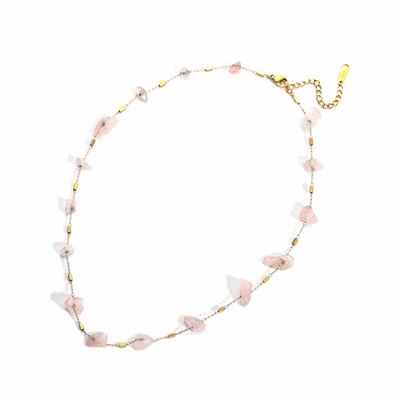 Spot Wholesale Non-tarnish Stainless Steel Plating 14k Golden Natural Stone Crystal Necklace Healing Jewelry