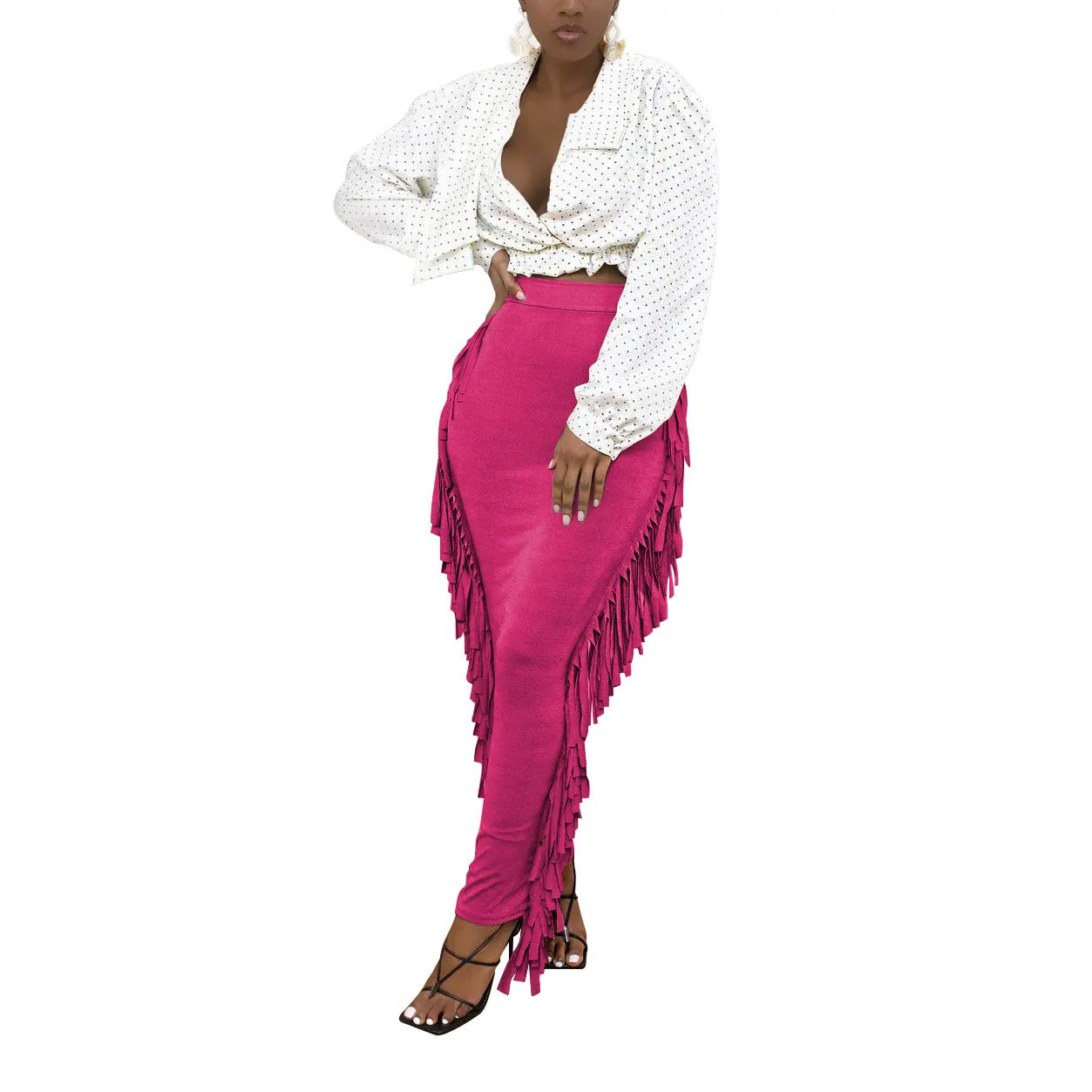 M6538 Autumn New Designer Female Pleated Skirt Solid Color High Waist High Quality Brushed Fabric Cute Two Sided Fringed Skirt