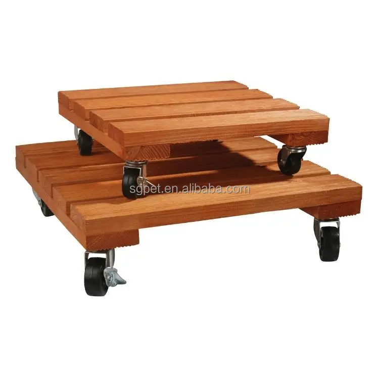 Wholesale custom Wooden plant mover with wheels, Plant pot Trolley