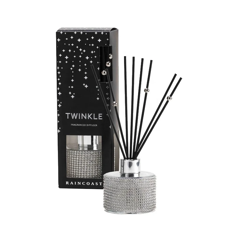 Bling Diamante Fragrance Oil Natural Rattan Reeds Silver Beads Scented Diffuser