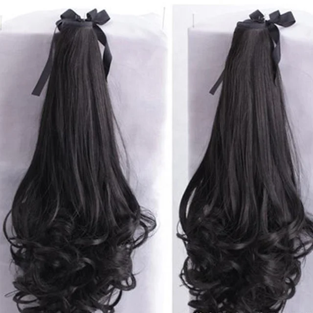 Natural Color Raw Human Hair Weaves Hand Tied Weft Hair Ponytail Hair