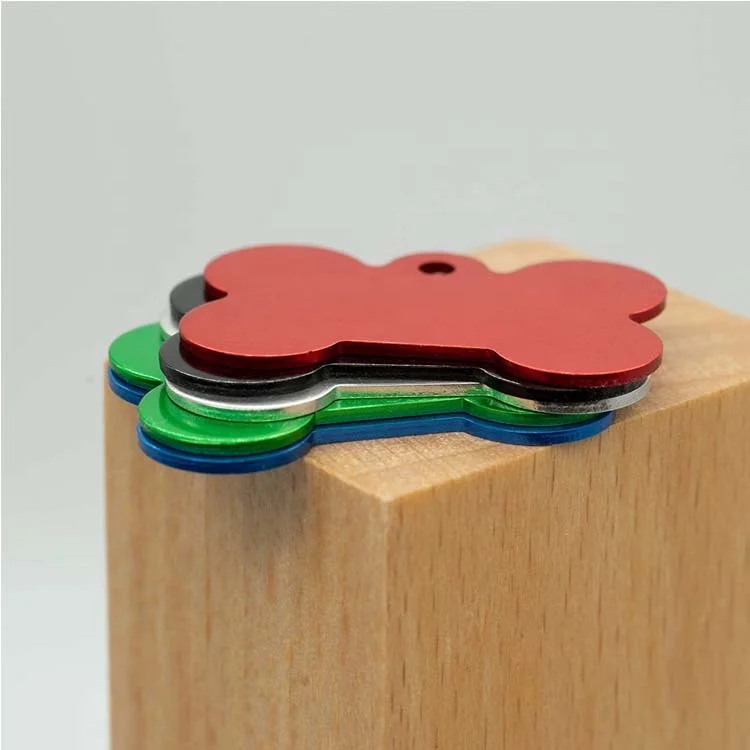 Custom logo engrave bone shape wholesale pet tag 31mm aluminum anodized pet name tag for dog collar