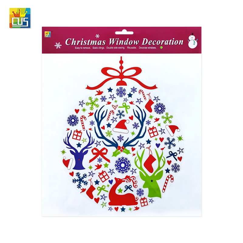 Merry Christmas flower green Wreath bell deer elk Windows decals fridge magnet static electrostatic cling Stickers