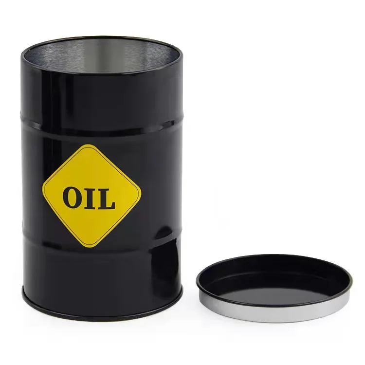 Oem High Quality Custom Round Piggy Bank Gift Metal Barrel Shaped Oil Drum Money Coin Saving Tins Pencil Holder Tin Can