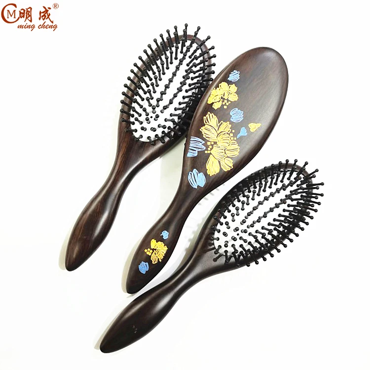 Antique luxury ebony airbag  health care massage carvings handle hair brush with custom private label