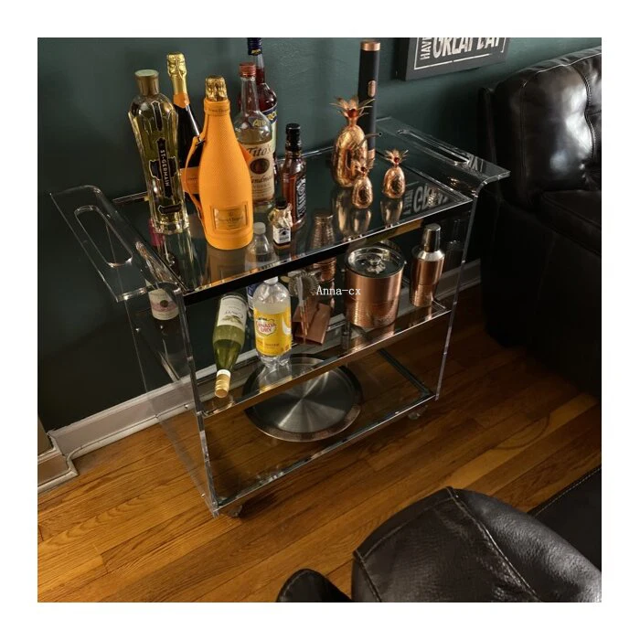 Easy Assembly Stainless Steel Kitchen Trolley Acrylic Mobile Cart With Glass Self