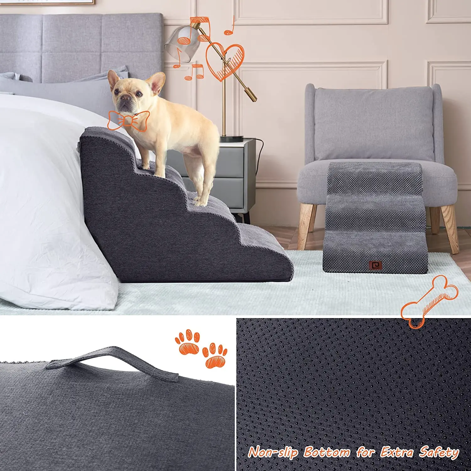 Factory Wholesale Custom Memory Foam Dog Stairs Ladder Washable Cover Non-Slip 3 and 5 Steps Small Foldable Bed Dog Pet Car Ramp