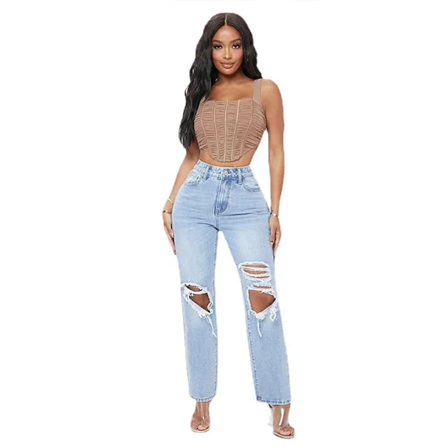 New Design Hip Lifting High-End Custom Fashionable Basic Casual Pencil Denim Pant Boyfriend Jeans For Women