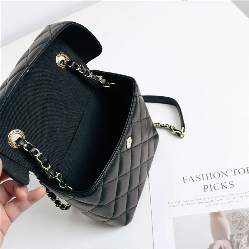 Sheepskin Bags For Women New Genuine Leather Premium Luxury Diagonal Box With Diamond Chain One Shoulder Handbags
