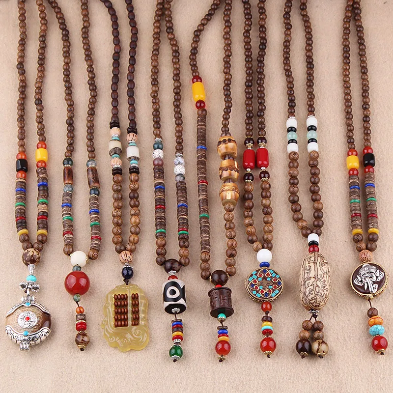 Vintage Ethnic Style Tower Feather Elephant Wood beaded  Pendants & Necklaces Statement Nepal Necklace for  Women Men Jewelry