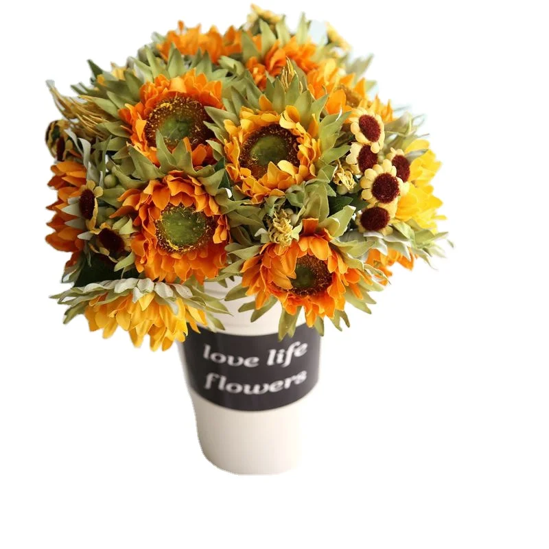 
Artificial Flower INS Style 5 Sunflowers Exuberant Vitality Home Wedding Decoration Bouquet Silk Flower 