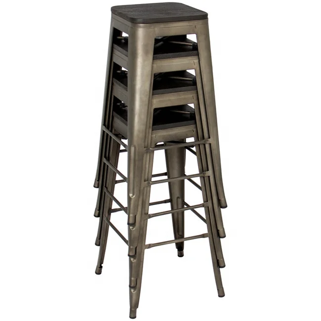 Wholesale cheap metal tolix  Bar stool wooden top  seat  Bistro Cafe bar stools