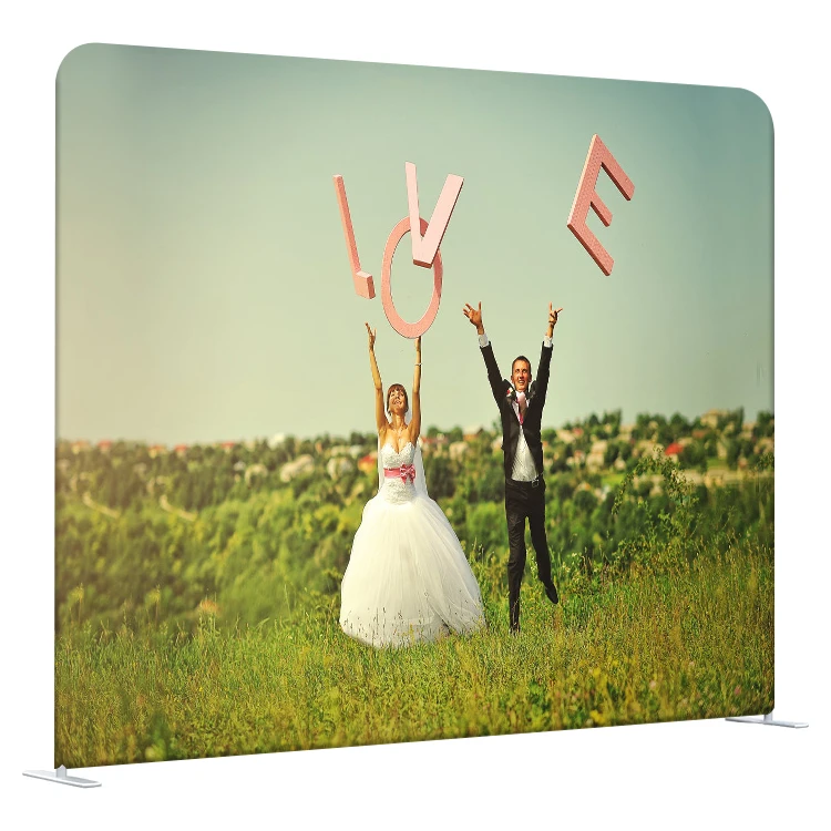 Factory price custom logo portable aluminum tension fabric display straight backdrop stand for wedding birthday party photograph