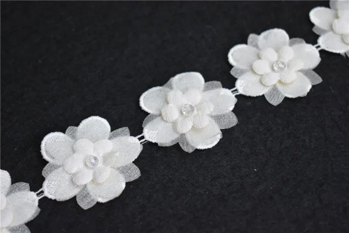3D pearl flower applique lace embroidery for wedding dress