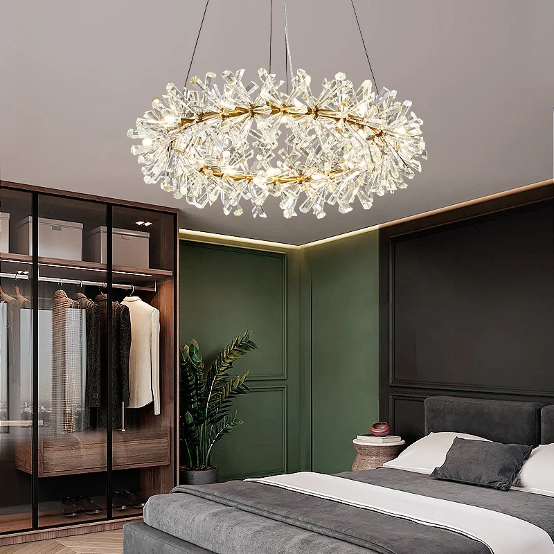 Luxury led modern crystal round three-story ceiling ceiling chandelier lighting living room dining room