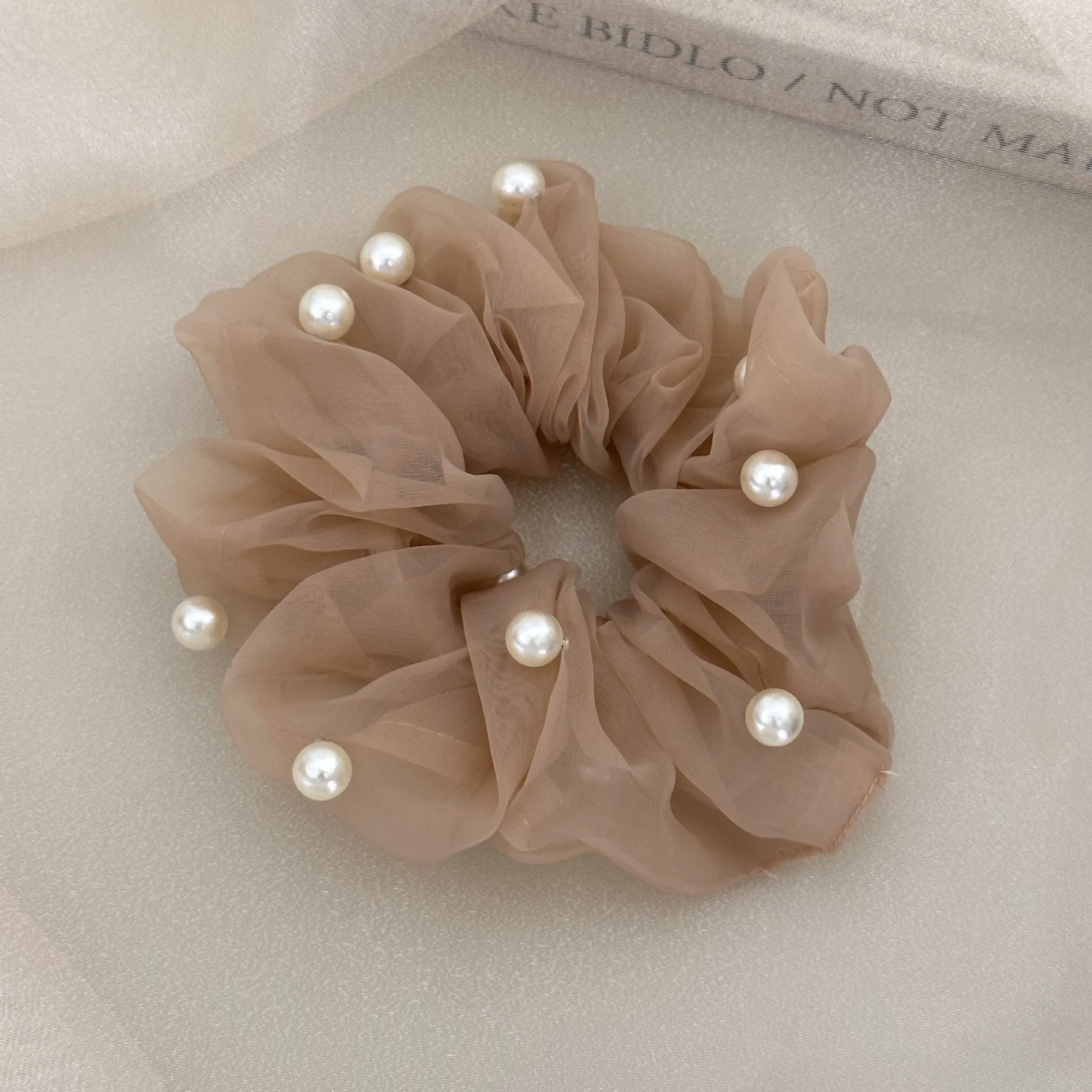 New Arrival Korean Simple Fashion Hair Rope Hair Accessories Girls Large Organza Mesh Hair Scrunchies Pearls Beaded Scrunchies