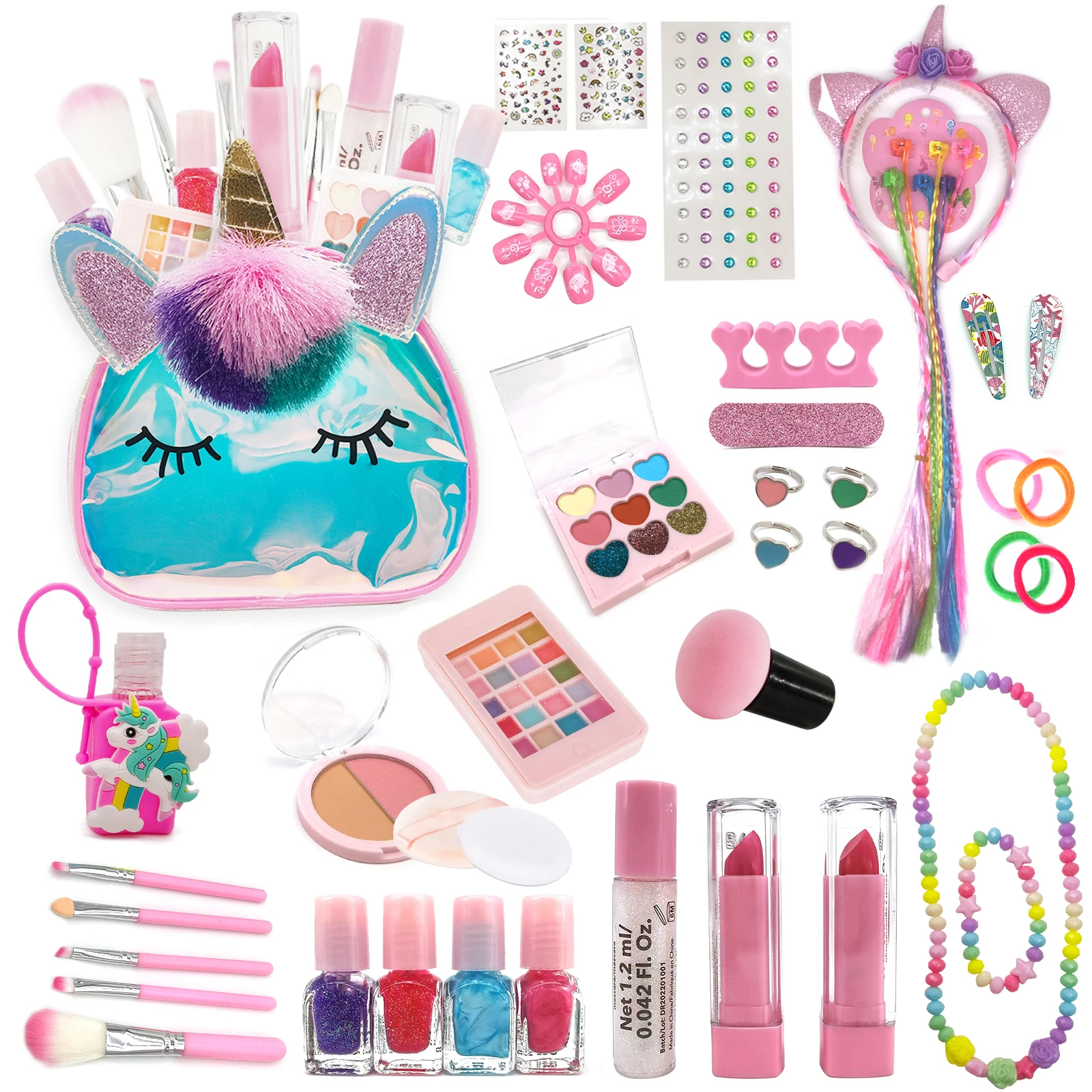 Оптовая продажа, розовый милый набор для макияжа с индивидуальным логотипом, нетоксичный набор для макияжа для детей и девочек