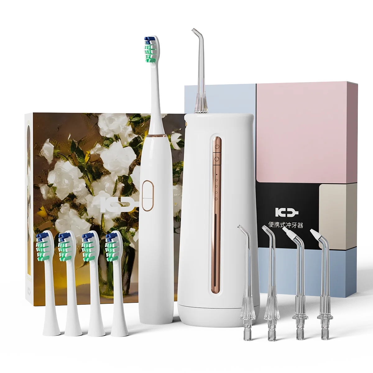 KANGYU Combo Water Flosser and Electric Toothbrush 300ml Rechargeable Oral Irrigator Waterjet for Household Outdoor Use