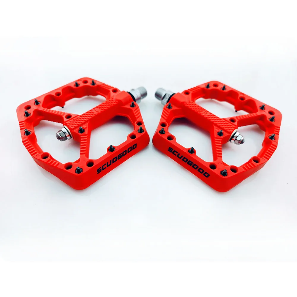 Нескользящие велосипедные педали SCUDGOOD красного цвета из пластика и нейлона для велосипеда BMX MTB