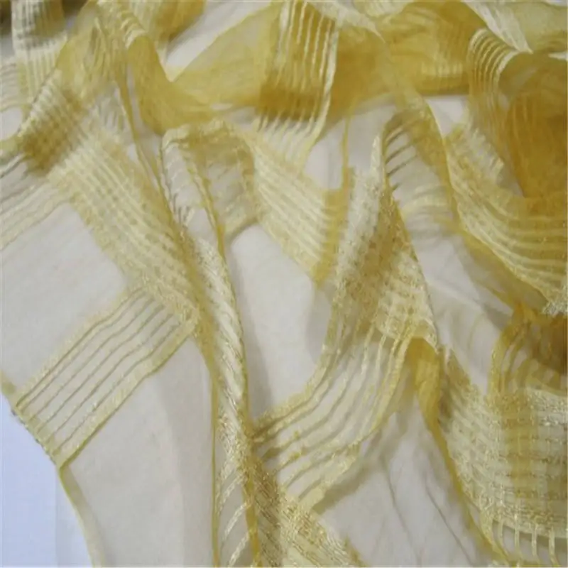Bright Yellow Color with Check Design Silk Blend Cotton Fabric with Wholesale Price from Factory