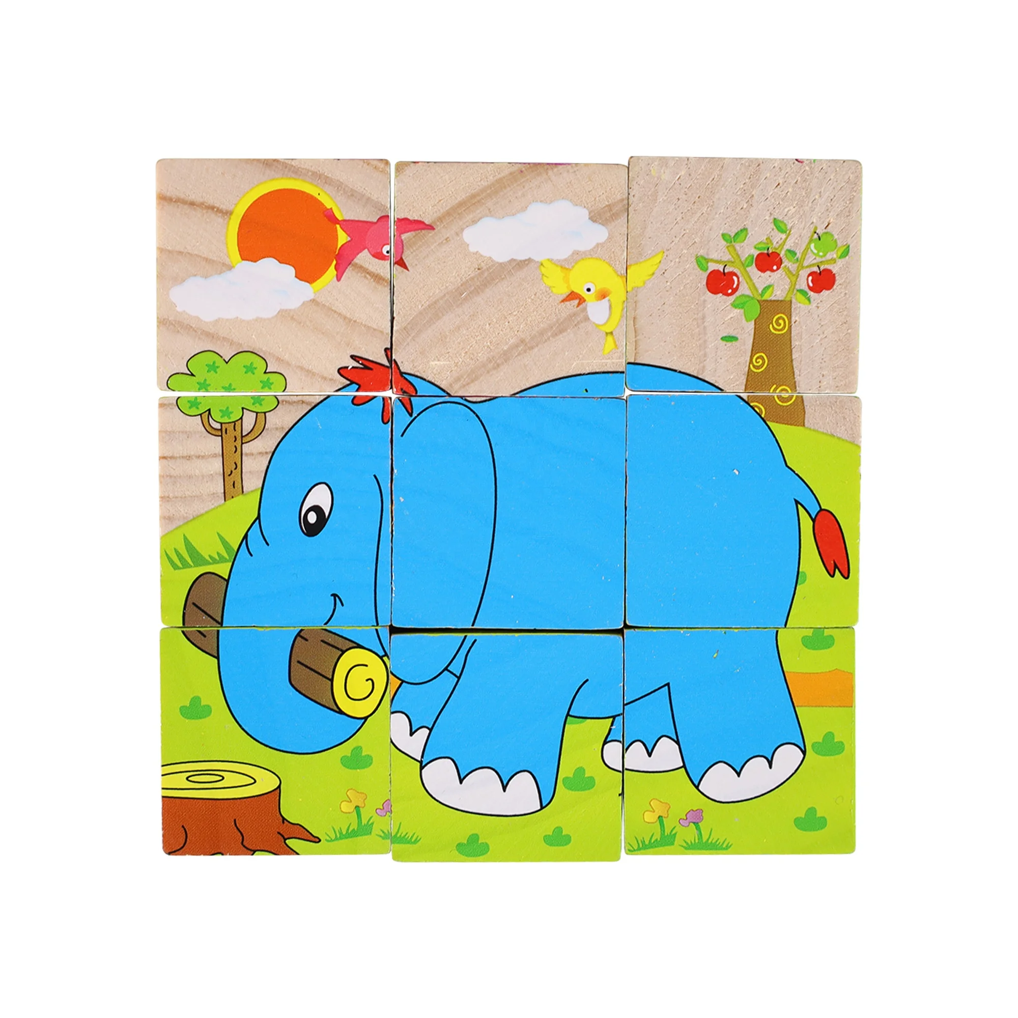 GIBBON ET-280807  9 Wooden Cubes Blocks Matching With Photos Cube Puzzles For Kids