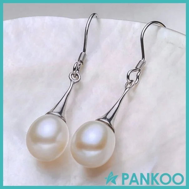 Custom 925 sterling silver water drop shape AAAAA natural freshwater pearl  dangle hook earrings for women jewelry