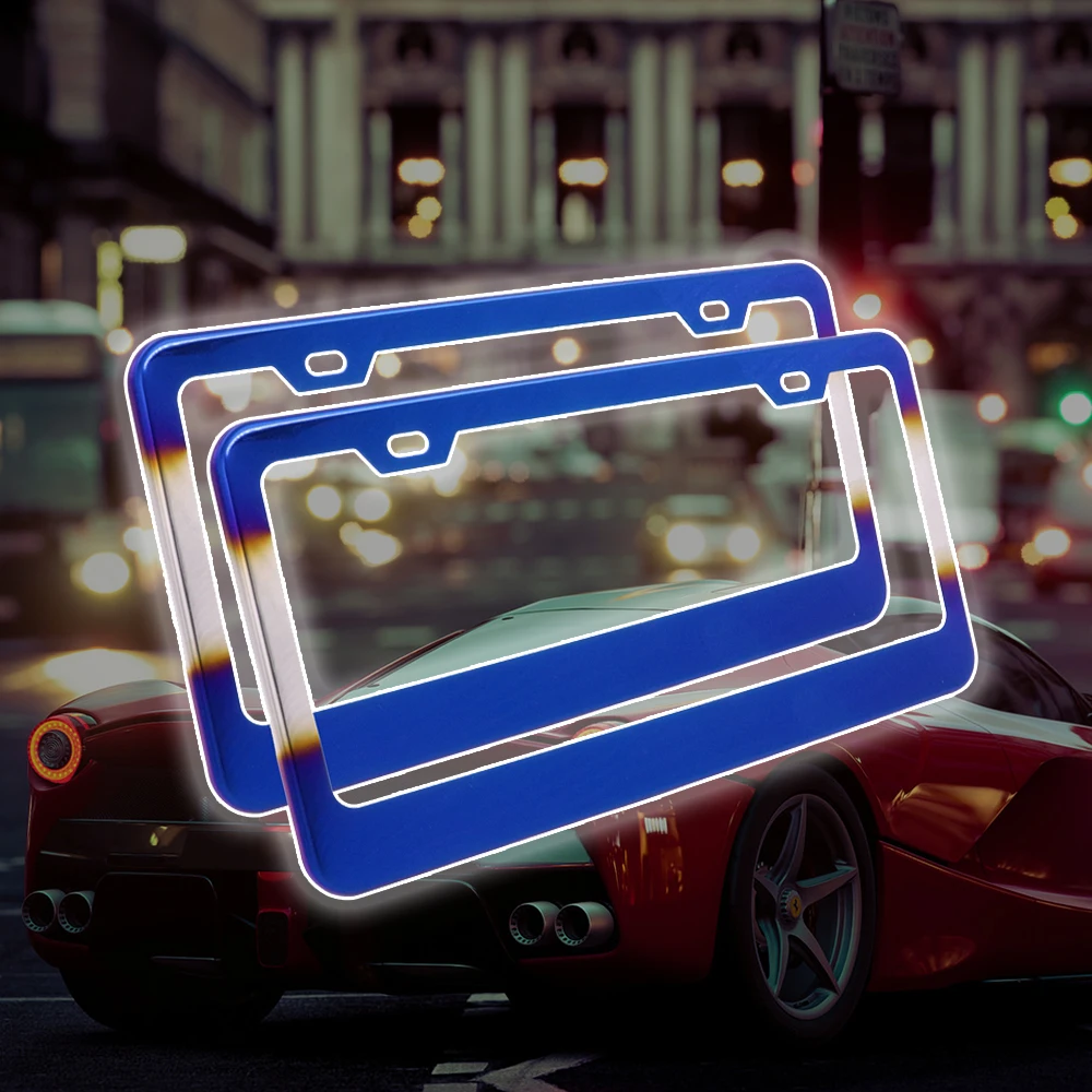 JDM TItanium Blue License Plate Frame Metal License Holder Tag Cover