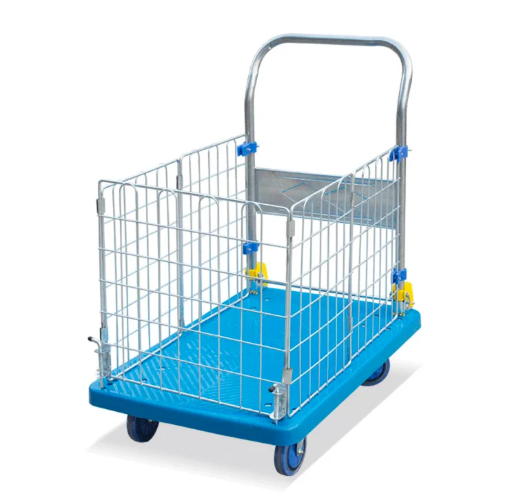 300kg Foldable Hand Truck Henry Duty Wire Mesh Handcart Basket Dolly Plastic Platform Trolley with Wire Cage