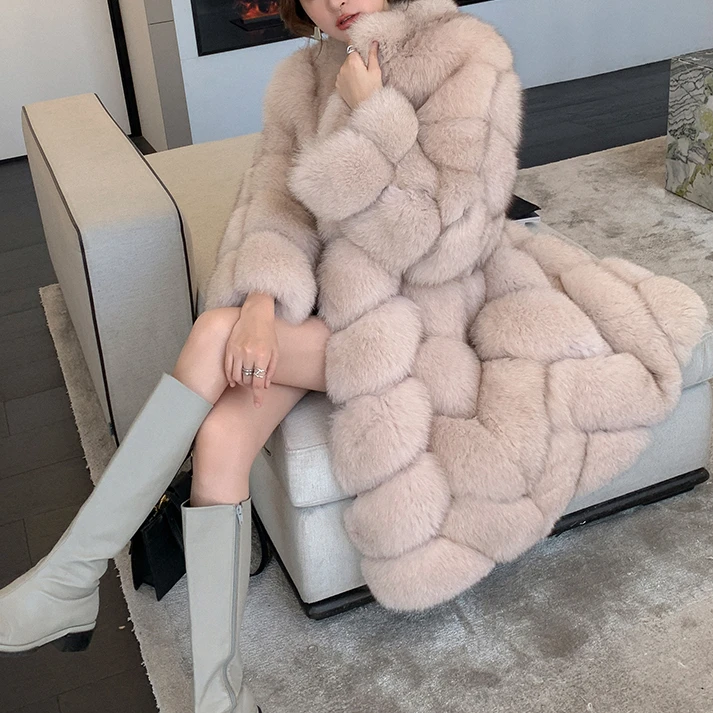QIUCHEN QC21128 2021 Winter Thick Full Natural Real Fox Long Jacket Ladies Women Fur Coat