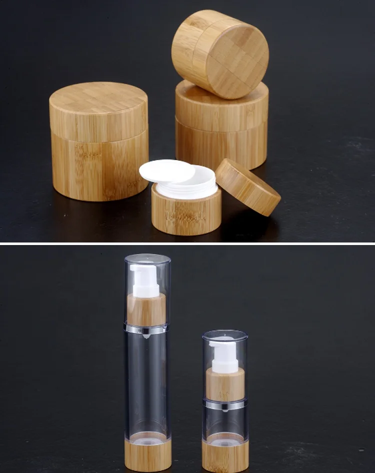 Оптовая продажа, OEM Экологически чистая акриловая бамбуковая бутылка для косметики, Бамбуковая банка для лосьона, бутылка-распылитель, набор для упаковки косметики
