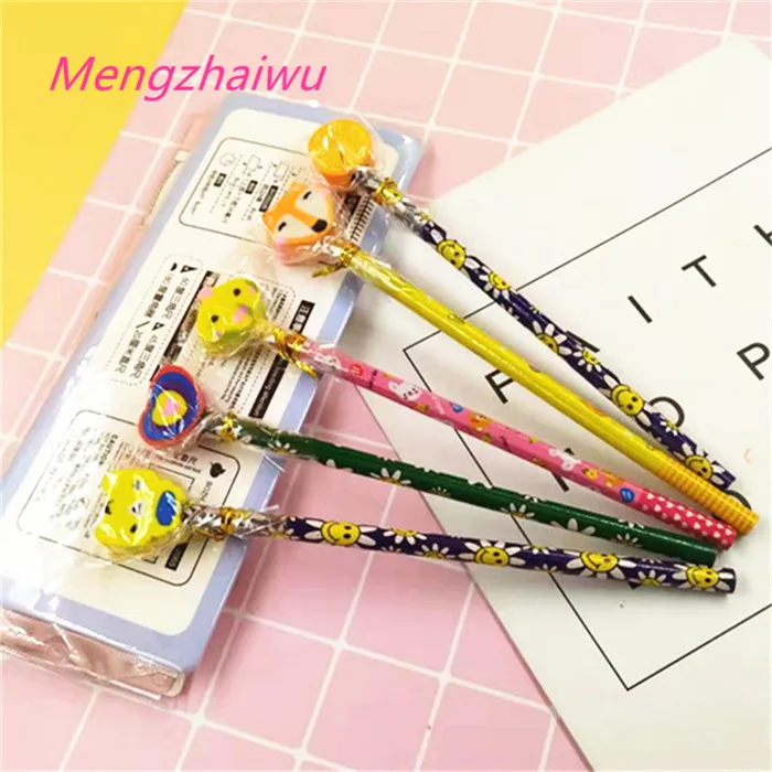 no stock  kawaii stationery products creative animal design custom pencil for kids gift natural wooden pencil with eraser